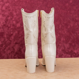 Vince Camuto Classic Wedding Zip White Leather Western Cowboy Boots sz 9US EUR40