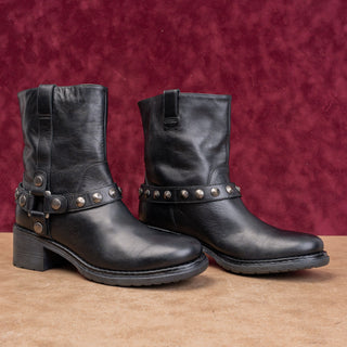 Janet Sport Women Black Leather Festival Party Stud Moto Fashion Boots 7US EUR37