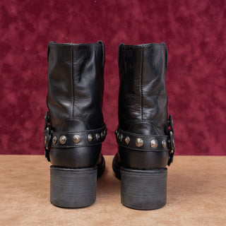 Janet Sport Women Black Leather Festival Party Stud Moto Fashion Boots 7US EUR37