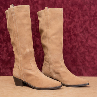 Vintage Foundry Women Beige Suede Boho Western Cowboy Wide Calf fashion Boots 10