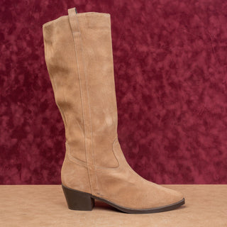 Vintage Foundry Women Beige Suede Boho Western Cowboy Wide Calf fashion Boots 10
