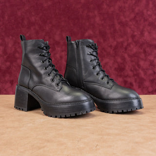 MIA Women Black Vegan Leather Zip Lace-up Festival Platform Combat Boots sz 7