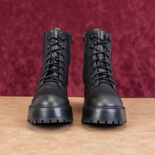 MIA Women Black Vegan Leather Zip Lace-up Festival Platform Combat Boots sz 7