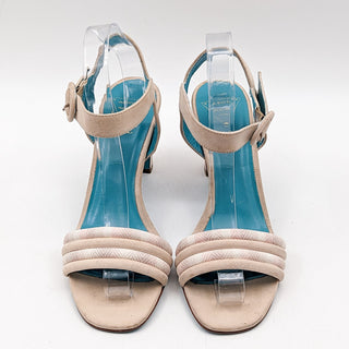 Valentina Rangoni Women Buckle Beige Suede Heel Narrow Sandals sz 8.5US EUR 38.5