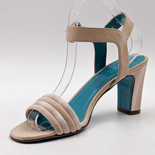 Valentina Rangoni Women Buckle Beige Suede Heel Narrow Sandals sz 8.5US EUR 38.5