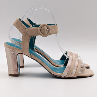 Valentina Rangoni Women Buckle Beige Suede Heel Narrow Sandals sz 8.5US EUR 38.5