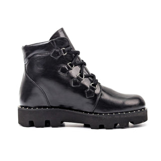 Montelliana 1965 Claudine Black Leather Stud Lace-up Combat Winter Boots 10 EUR 40