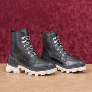 Sorel Women Brex Lace-up Waterproof White Black Leather Platform Combat Boots sz 6