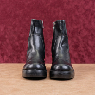 Dirty Laundry Women Black Vegan Leather Square Toe Retro Zip Ankle Boots sz 7.5