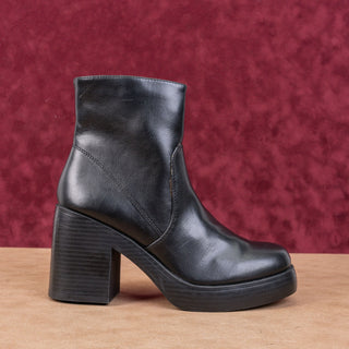 Dirty Laundry Women Black Vegan Leather Square Toe Retro Zip Ankle Boots sz 7.5