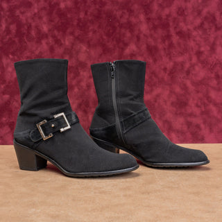 Stuart Weitzman Wmn Vintage Retro Black Fabric Buckle Moto Strap Ankle Boots 7.5