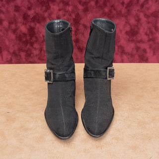 Stuart Weitzman Wmn Vintage Retro Black Fabric Buckle Moto Strap Ankle Boots 7.5