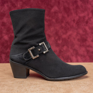 Stuart Weitzman Wmn Vintage Retro Black Fabric Buckle Moto Strap Ankle Boots 7.5