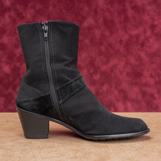Stuart Weitzman Wmn Vintage Retro Black Fabric Buckle Moto Strap Ankle Boots 7.5