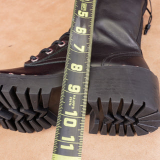 Zara Wmn Black Leather Studded Festival Party Lace-up Combat Boots 6US EUR 36