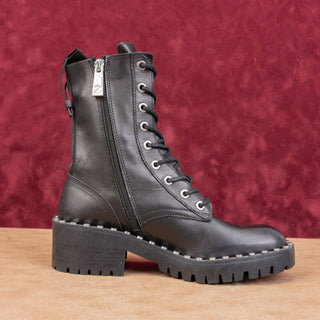 Zara Wmn Black Leather Studded Festival Party Lace-up Combat Boots 6US EUR 36