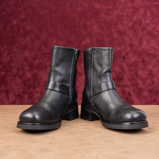 Steve Madden Women Archie Black Leather Harness Moto Biker Ankle Boots sz 7