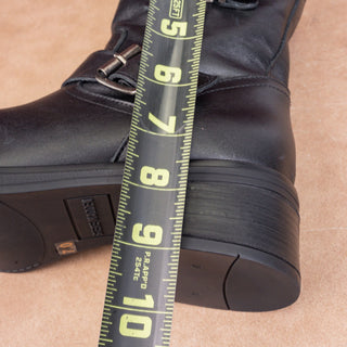 Steve Madden Women Archie Black Leather Harness Moto Biker Ankle Boots sz 7