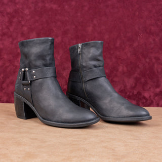Born Women Dakota Black Leather Moto harness Heel Fashion Ankle Boots sz 9.5