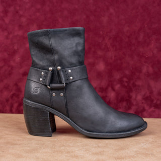 Born Women Dakota Black Leather Moto harness Heel Fashion Ankle Boots sz 9.5