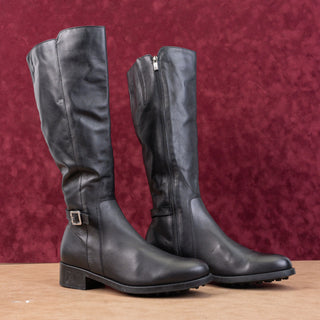 La Canadienne Women Silvana Black Leather Waterproof Buckle Zip Knee Boots sz 10