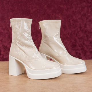 Free People Double Stack Platform Boots Cream Leather Y2K 90s Square Toe Sz 8.5