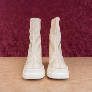 Free People Double Stack Platform Boots Cream Leather Y2K 90s Square Toe Sz 8.5