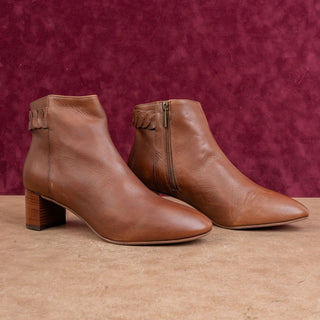 Aquatalia Women Felicia Brown Italian Leather Ankle Zip Heel Fashion Boots sz 10