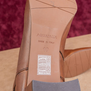 Aquatalia Women Felicia Brown Italian Leather Ankle Zip Heel Fashion Boots sz 10