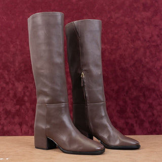 Nordstrom Women Hanna Dark Brown Leather Fashion Zip Knee Boots sz 8.5