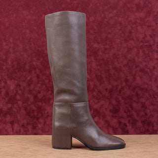 Nordstrom Women Hanna Dark Brown Leather Fashion Zip Knee Boots sz 8.5