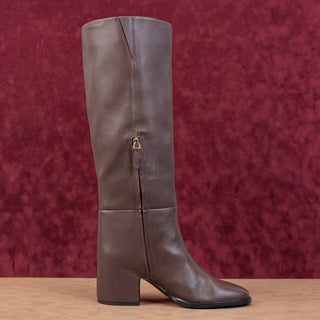 Nordstrom Women Hanna Dark Brown Leather Fashion Zip Knee Boots sz 8.5