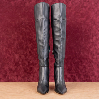 Nine West Women Gennes Black Vegan Leather Fashion Party Pointy OTK Boots sz 9.5