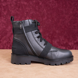 UGG Women Noe Moto Buckles Black Leather Strap Lace-up Combat Boots size 12