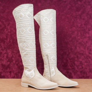 Free People Wmn Bren Textile Ivory Leather Western Boho Cottage Boots 7US EUR 37