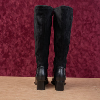 Trotters Women Kirby Black Leather Dress Heel Stretch Wide Calf Boots sz 8