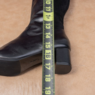 Trotters Women Kirby Black Leather Dress Heel Stretch Wide Calf Boots sz 8
