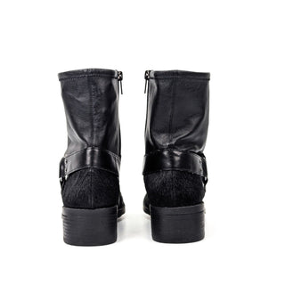 Lori Goldstein Women Wilda Black Faux Leather Fur Harness Moto Biker Boots 9.5