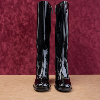 Marc Jacobs Wmn Black Patent Leather Retro Go Go Zip Square Boots 10.5US EUR41