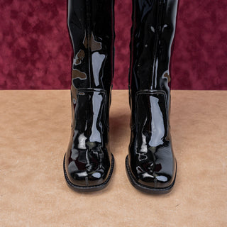 Marc Jacobs Wmn Black Patent Leather Retro Go Go Zip Square Boots 10.5US EUR41