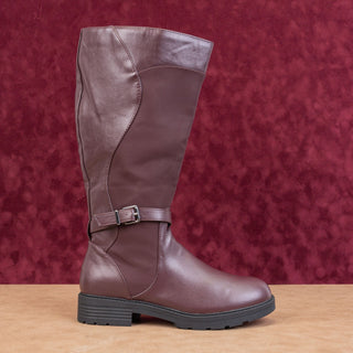 Easy Street Women Erica Burgundy Wide Calf Faux Leather Riding Knee Boots sz 10