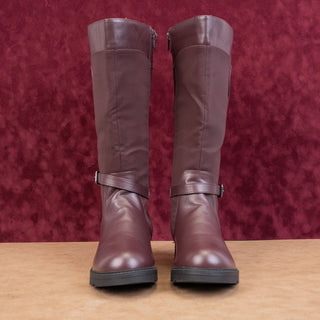 Easy Street Women Erica Burgundy Wide Calf Faux Leather Riding Knee Boots sz 10