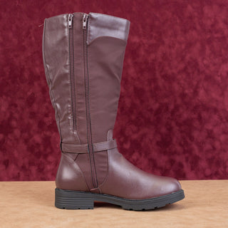 Easy Street Women Erica Burgundy Wide Calf Faux Leather Riding Knee Boots sz 10