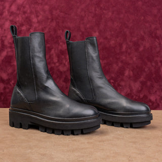 AllSaints Women Billie Black Leather Platform Festival Chelsea Boots 11US EUR41