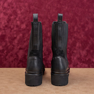 AllSaints Women Billie Black Leather Platform Festival Chelsea Boots 11US EUR41