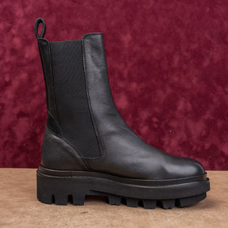 AllSaints Women Billie Black Leather Platform Festival Chelsea Boots 11US EUR41
