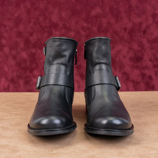 Paul Green Women Wyatt Black Leather Buckle Moto Biker Ankle Boots sz 7US UK 4.5