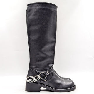 Azalea Wang Women Gardner Black Vegan Leather Moto Biker Chain Boots sz 8.5