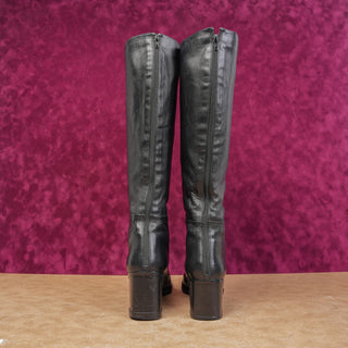 Stuart Weitzman Wmn Black Leather Vintage Retro 90s Square Toe Boots 10.5
