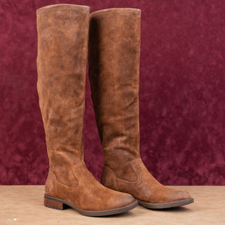 Born Borman Womens Distress Brown Leather Back Zipper Fashion OTK Boots sz 7